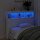 sengegavl med opbevaring og LED-lys 120x17x102 cm hvid