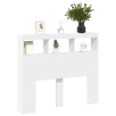 sengegavl med opbevaring og LED-lys 120x17x102 cm hvid