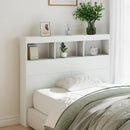 sengegavl med opbevaring og LED-lys 120x17x102 cm hvid