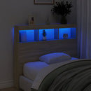 sengegavl med opbevaring og LED-lys 120x17x102 cm sonoma-eg