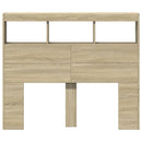 sengegavl med opbevaring og LED-lys 120x17x102 cm sonoma-eg