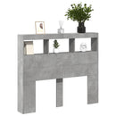 sengegavl med opbevaring og LED-lys 120x17x102 cm betongrå