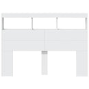 sengegavl med opbevaring og LED-lys 140x17x102 cm hvid