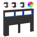 sengegavl med opbevaring og LED-lys 140x17x102 cm sort