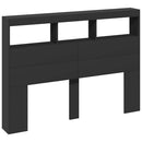 sengegavl med opbevaring og LED-lys 140x17x102 cm sort