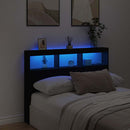 sengegavl med opbevaring og LED-lys 140x17x102 cm sort