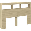 sengegavl med opbevaring og LED-lys 140x17x102 cm sonoma-eg