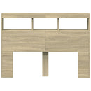 sengegavl med opbevaring og LED-lys 140x17x102 cm sonoma-eg