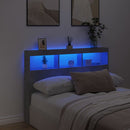 sengegavl med opbevaring og LED-lys 140x17x102 cm betongrå