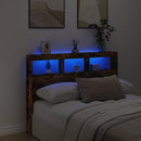 sengegavl med opbevaring og LED-lys 140x17x102 cm røget eg