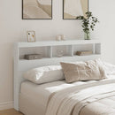 sengegavl med opbevaring og LED-lys 160x17x102 cm hvid
