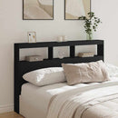 sengegavl med opbevaring og LED-lys 160x17x102 cm sort