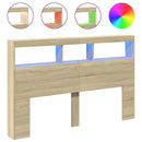 sengegavl med opbevaring og LED-lys 160x17x102 cm sonoma-eg