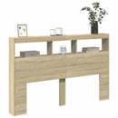 sengegavl med opbevaring og LED-lys 160x17x102 cm sonoma-eg