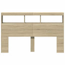 sengegavl med opbevaring og LED-lys 160x17x102 cm sonoma-eg