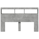 sengegavl med opbevaring og LED-lys 160x17x102 cm betongrå
