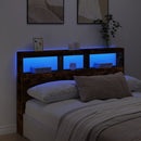 sengegavl med opbevaring og LED-lys 160x17x102 cm røget eg
