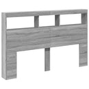 sengegavl med opbevaring og LED-lys 160x17x102 cm grå sonoma-eg