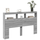 sengegavl med opbevaring og LED-lys 160x17x102 cm grå sonoma-eg