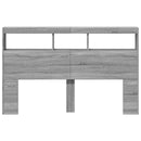 sengegavl med opbevaring og LED-lys 160x17x102 cm grå sonoma-eg
