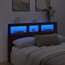 sengegavl med opbevaring og LED-lys 160x17x102 cm brunt eg