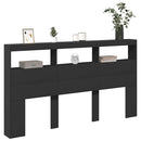 sengegavl med opbevaring og LED-lys 180x17x102 cm sort