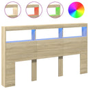 sengegavl med opbevaring og LED-lys 180x17x102 cm sonoma-eg