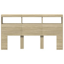 sengegavl med opbevaring og LED-lys 180x17x102 cm sonoma-eg