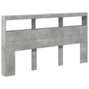 sengegavl med opbevaring og LED-lys 180x17x102 cm betongrå