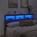 sengegavl med opbevaring og LED-lys 180x17x102 cm grå sonoma-eg
