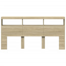 sengegavl med opbevaring og LED-lys 200x17x102 cm sonoma-eg