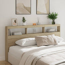 sengegavl med opbevaring og LED-lys 200x17x102 cm sonoma-eg