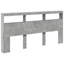 sengegavl med opbevaring og LED-lys 200x17x102 cm betongrå