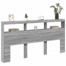 sengegavl med opbevaring og LED-lys 200x17x102 cm grå sonoma-eg