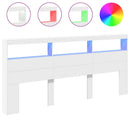 sengegavl med opbevaring og LED-lys 220x17x102 cm hvid
