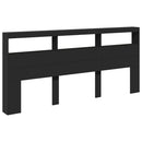 sengegavl med opbevaring og LED-lys 220x17x102 cm sort