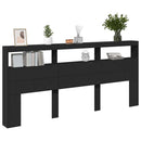 sengegavl med opbevaring og LED-lys 220x17x102 cm sort