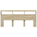 sengegavl med opbevaring og LED-lys 220x17x102 cm sonoma-eg