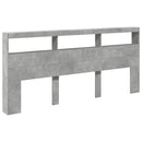 sengegavl med opbevaring og LED-lys 220x17x102 cm betongrå