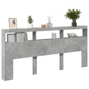 sengegavl med opbevaring og LED-lys 220x17x102 cm betongrå
