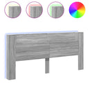 sengegavl m. opbevaring og LED-lys 220x16,5x103,5 cm grå sonoma