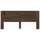 sengegavl med opbevaring og LED-lys 220x16,5x103,5 cm brunt eg