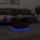 sofabord med LED-lys 50x49x40 cm brun egetræsfarve