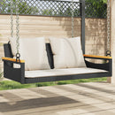 gyngebænk med hynder 109x62x40 cm polyrattan sort