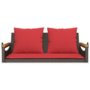 gyngebænk med hynder 109x62x40 cm polyrattan brun