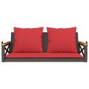 gyngebænk med hynder 109x62x40 cm polyrattan brun