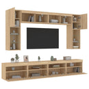 væghængt tv-møbel 8 dele med LED-lys sonoma-eg