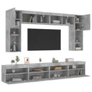 væghængt tv-møbel 8 dele med LED-lys betongrå