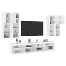 væghængt tv-møbel 6 dele med LED-lys hvid