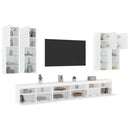 væghængt tv-møbel 6 dele med LED-lys hvid